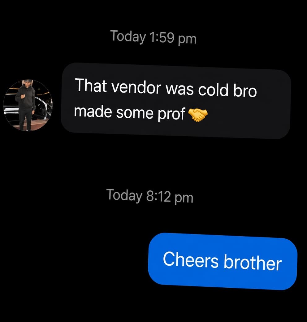 Instagram DM from a buyer thanking the vendor for turning a profit on resale